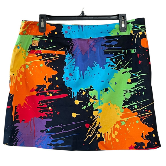 LOUDMOUTH GOLF Ladies Size 12 Black Paint Balls Activewear Stretch Skort NWT - Picture 3 of 6